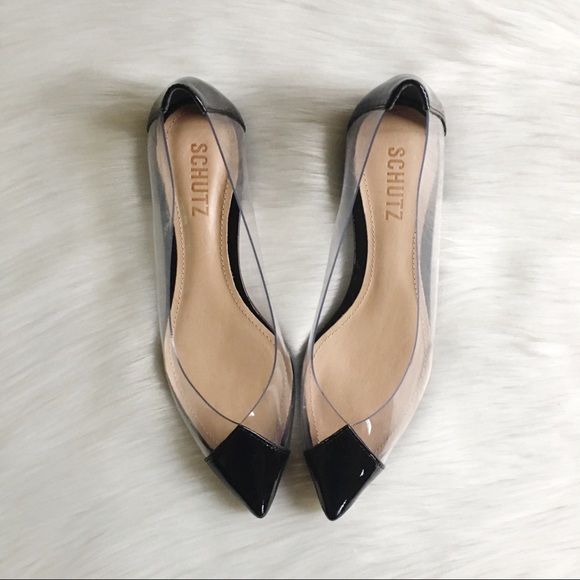schutz clear pointy toe flat